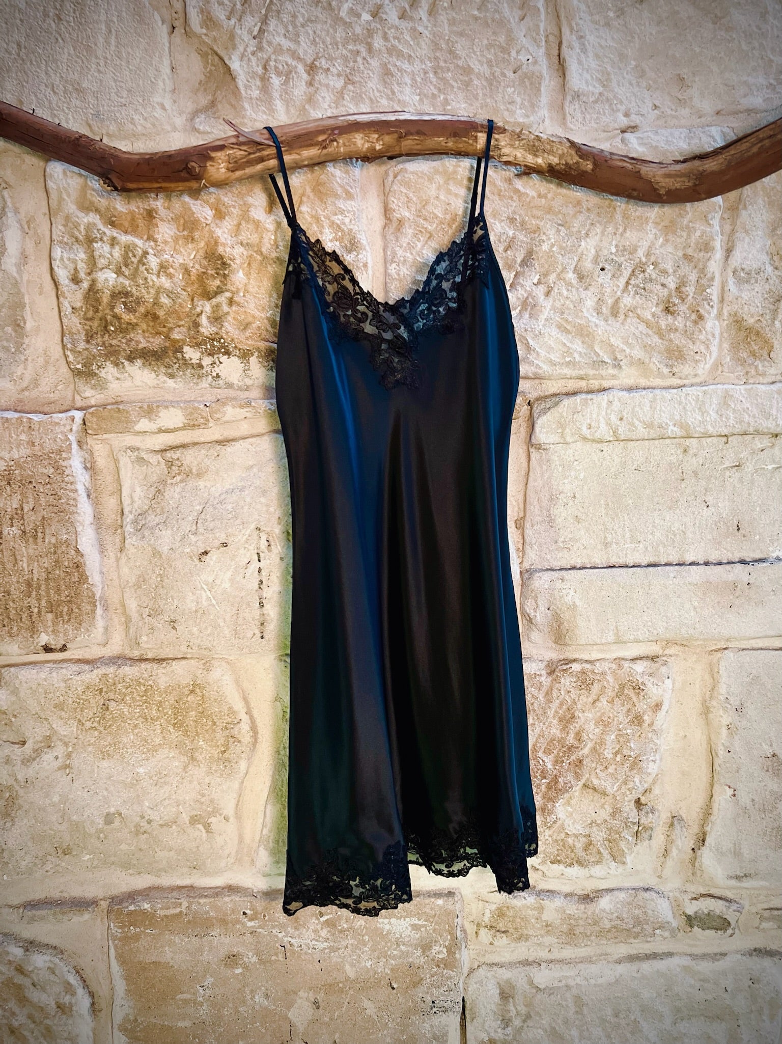 lotus kathryn silk chemise nightdress with matching black lace trim