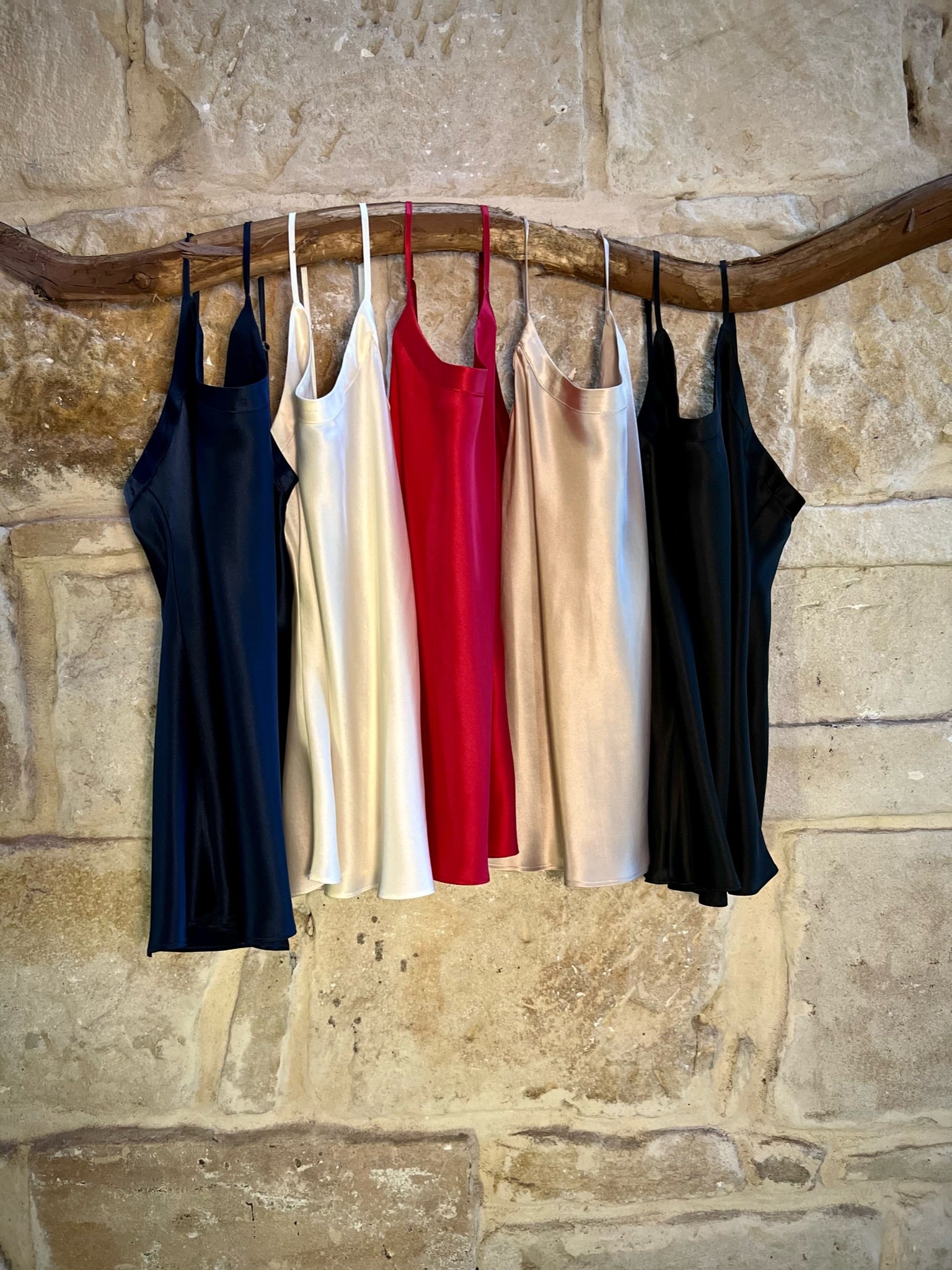collection of lotus silk camisole tops by Lin and Barrett Lingerie