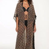 Long Tie Waist Swim Kimono Black/Gold