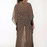 Long Tie Waist Swim Kimono Black/Gold