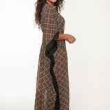 Long Tie Waist Swim Kimono Black/Gold