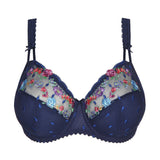 PrimaDonna Sedaine Full Cup Bra in Water Blue, navy embroidered lingerie for comfort and style. Flat lay