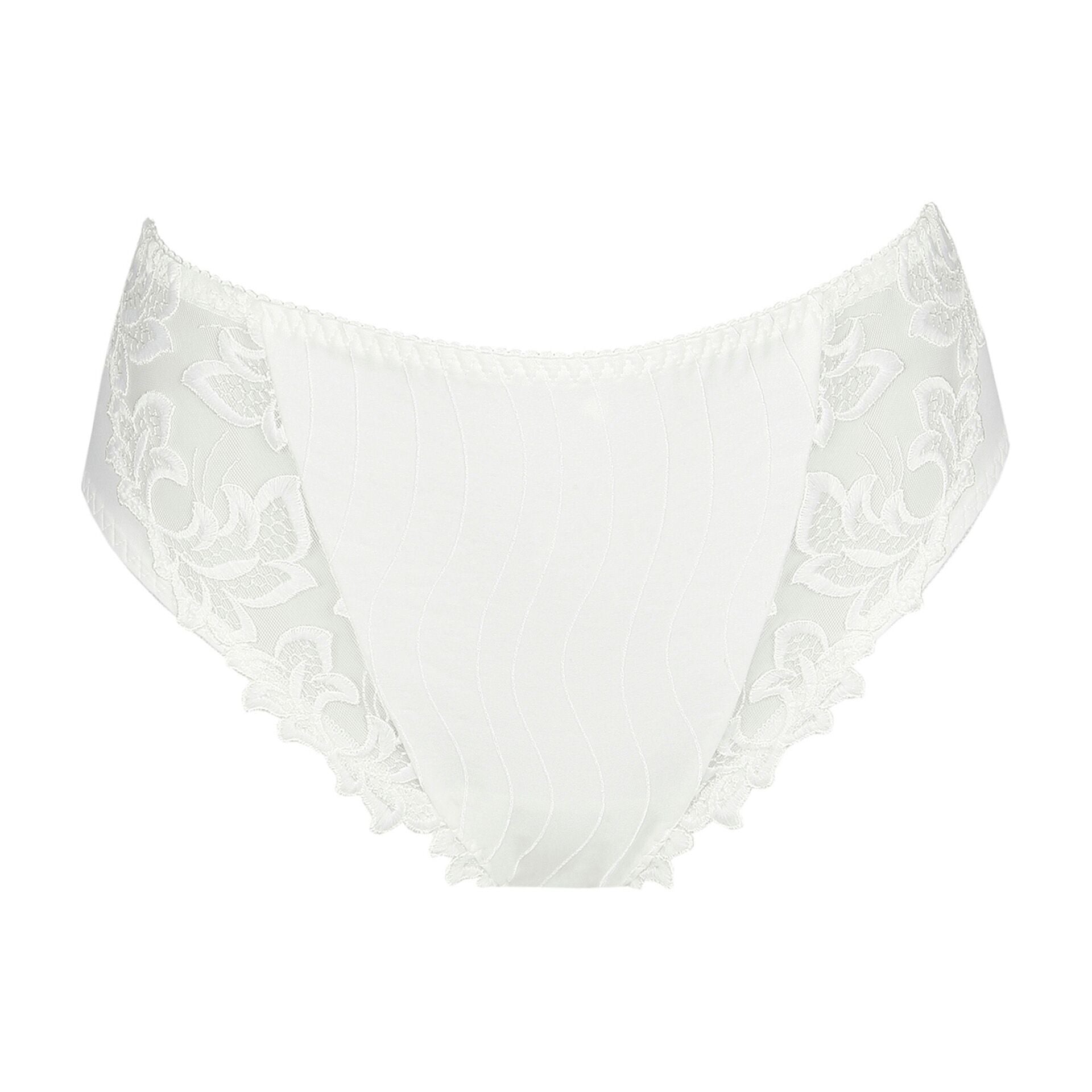 PrimaDonna Deauville Full Brief in Natural from The Foundation, with high waist coverage and floral embroidery at the hips.