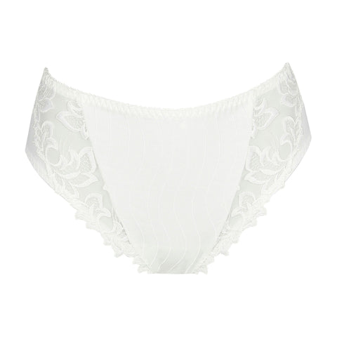 PrimaDonna Deauville Full Brief in Natural from The Foundation, with high waist coverage and floral embroidery at the hips.