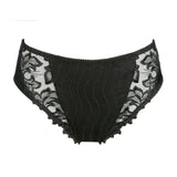 PrimaDonna Deauville Full Brief in Black from The Foundation, with high waist fit and floral lace embroidery at the hips.