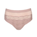 Lace side of the Sophora Full Brief in Bois De Rose by PrimaDonna, feminine blush embroidered lingerie. Flat lay