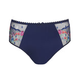 PrimaDonna Sedaine Full Brief Water Blue front, sheer tulle and embroidered floral panels. Flat lay