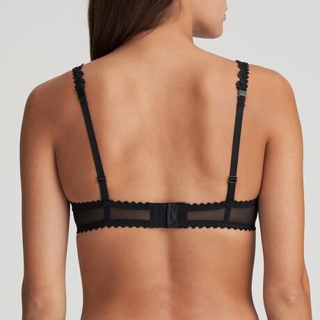 Back view of Model wearing the Marie Jo Jane Heart Shape Bra in black, showcasing a flattering plunge neckline and elegant support.