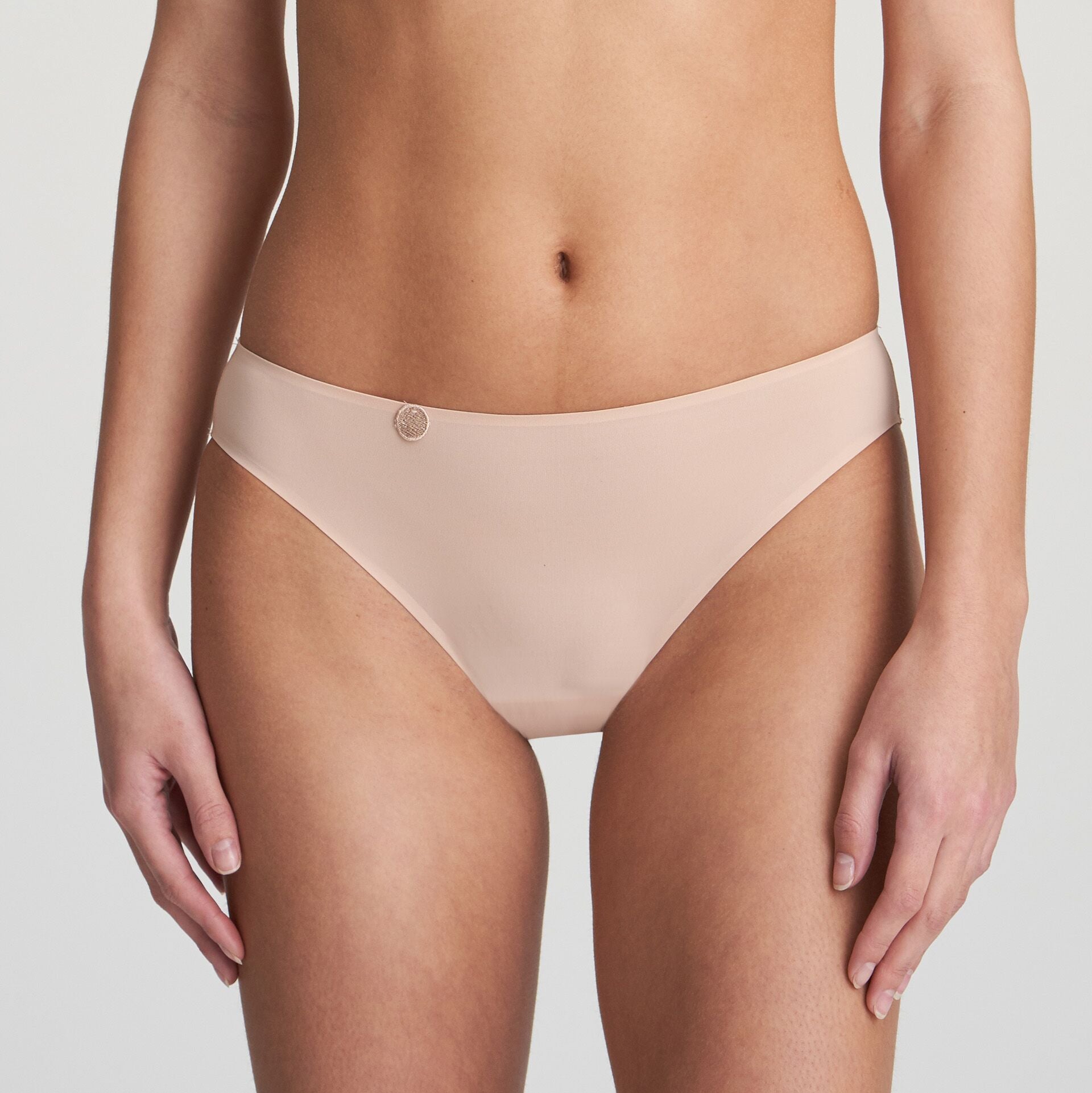 Front view of Marie Jo Tom Rio Brief in Café Latte, front view showing smooth feather-light fabric and flattering mid-rise cut.