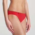 Side view of Marie Jo Tom Rio Brief in Scarlet, showcasing soft waistband and flattering leg cut.
