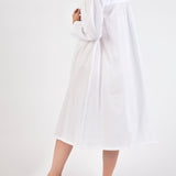 Long Sleeve Embroidered Nightie in white, side view highlighting relaxed fit, below-knee length, and delicate detailing.