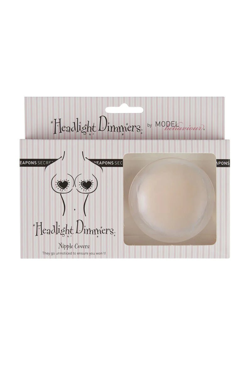 Secret Weapons Headlight Dimmers Round Nude silicone nipple covers in retail packaging.