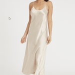lotus silk long kelly chemise nightdress in silk and silk slip in oyster by Lin and Barrett Lingerie