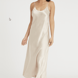 lotus silk long kelly chemise nightdress in silk and silk slip in oyster by Lin and Barrett Lingerie