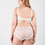 back view of Model wearing Perla Midi Brief Ivory – high waist lingerie with seamless back – The Foundation