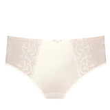 Front view of Perla Midi Brief Ivory – floral embroidery and soft ivory finish – The Foundation