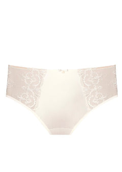 Front view of Perla Midi Brief Ivory – floral embroidery and soft ivory finish – The Foundation