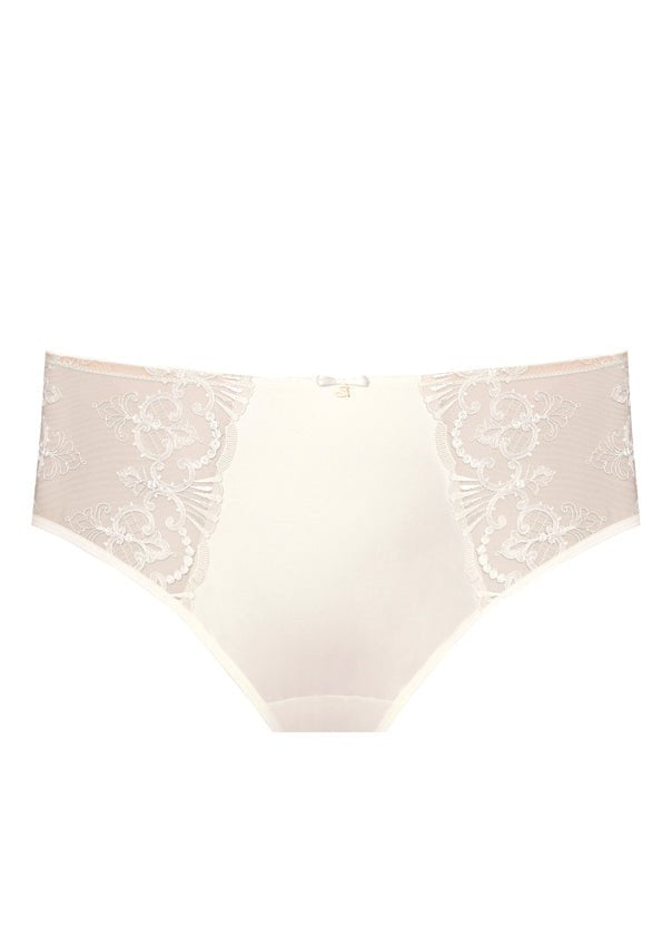 Front view of Perla Midi Brief Ivory – floral embroidery and soft ivory finish – The Foundation