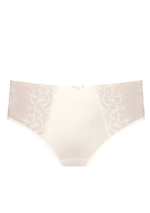 Front view of Perla Midi Brief Ivory – floral embroidery and soft ivory finish – The Foundation