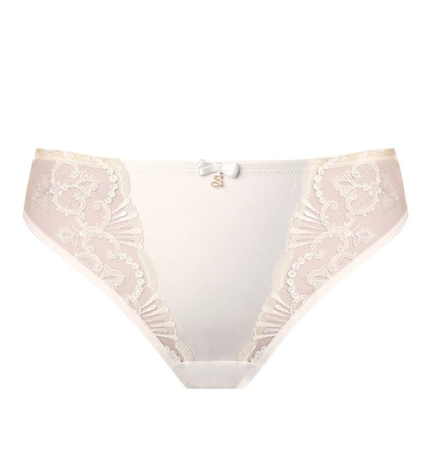 Flat lay of Perla Thong Ivory – front view with lace detail – The Foundation