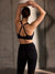 Racerback detail of Panache Sports Bra in Black shown by model, designed for stability and motion. Back view