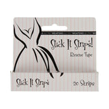 Stick It Strips Rescue Tape 20-pack box—clear double-sided fashion tape for clothing emergencies.