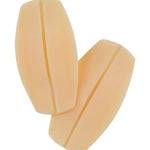 Pair of nude-coloured silicone bra strap cushions, designed to reduce strap slippage and shoulder pressure.