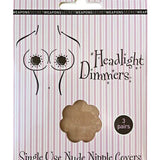 Headlight Dimmers Single Use Nude Nipple Covers in packaging – pack of 3 discreet, flower-shaped covers.
