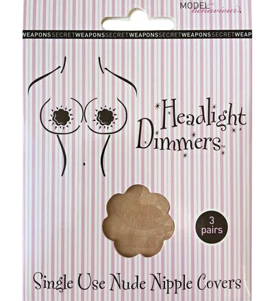 Headlight Dimmers Single Use Nude Nipple Covers in packaging – pack of 3 discreet, flower-shaped covers.
