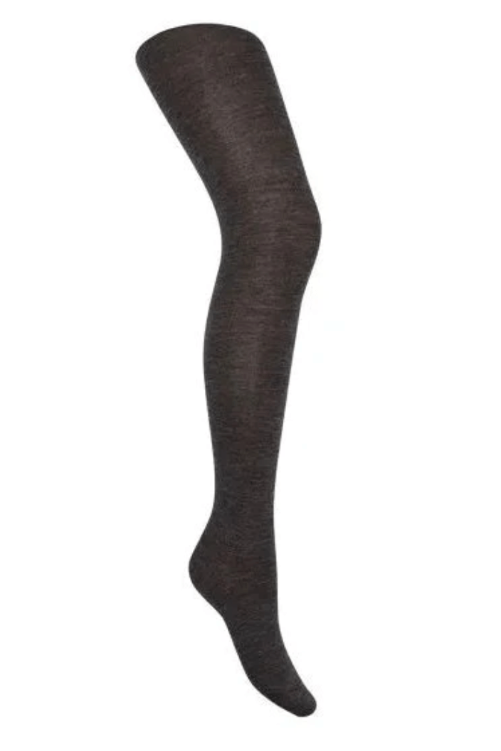 Wool/Cotton Doubleface Tights Noir, displayed flat, from The Foundation, featuring a luxury blend for warmth, softness, and durability.