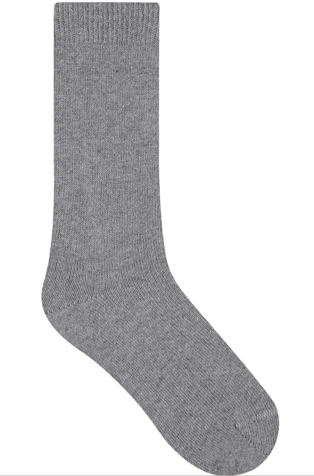 Wool Cashmere Socks Mid Gris Flanelle, displayed flat, from The Foundation, showing luxury blend grey socks for warmth and comfort.