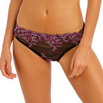 Front view of Embrace Lace Bikini Brief in black/berry lace—The Foundation