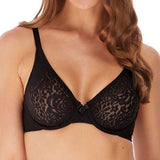 Front view of Halo Lace Moulded Underwire Bra in black lace—The Foundation