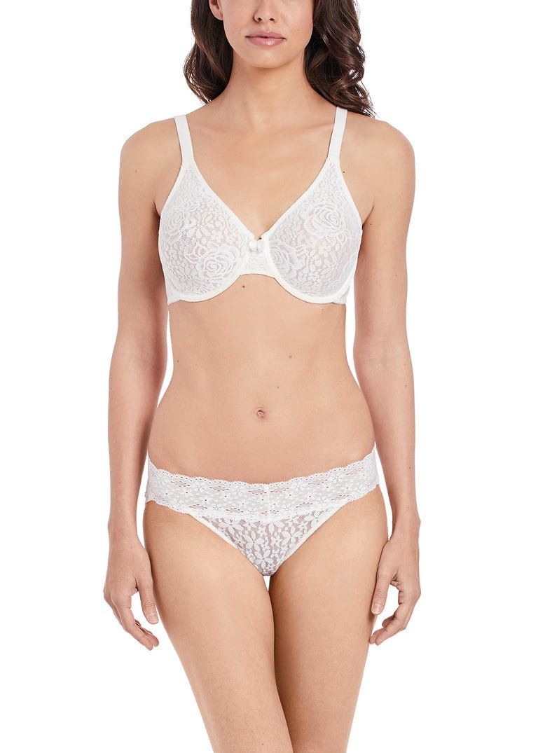 Full lingerie set in ivory lace featuring Halo Lace Bra—The Foundation