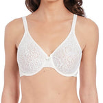 Front view of ivory lace underwire bra showcasing supportive cups—The Foundation