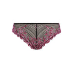 Flat lay of Embrace Lace Tanga with floral lace and berry contrast—The Foundation