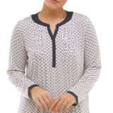 Geo Tile Long Sleeve Ruffle Dress