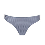 Flat lay of Avero Rio Brief Atlantic Blue highlighting the smooth waistband and gingham texture.