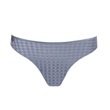 Flat lay of Avero Rio Brief Atlantic Blue highlighting the smooth waistband and gingham texture.