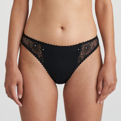 Front view of Jane Rio Brief Black by Marie Jo, showing hip embroidery and delicate bow details.