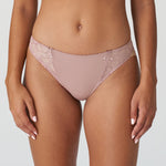 Front view of the Jane Rio Brief in Bois De Rose from The Foundation, showcasing sheer embroidered panels and a flattering mid-rise cut.