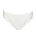 Marie Jo Jane Italian Brief in Natural from The Foundation, featuring floral embroidery, sheer lace, and a small pearl-detailed back bow. front view