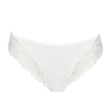 Marie Jo Jane Italian Brief in Natural from The Foundation, featuring floral embroidery, sheer lace, and a small pearl-detailed back bow. front view