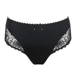 Marie Jo Jane Full Brief in Black from The Foundation, featuring full coverage, sheer floral embroidery, and a front bow with pearl detail.