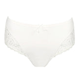 Flat lay of Jane Full Brief in Natural, highlighting embroidered detailing and signature bow embellishment.