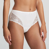 Side angle showing floral embroidery and pearly jewel bow on the Marie Jo Jane Full Brief in Natural.