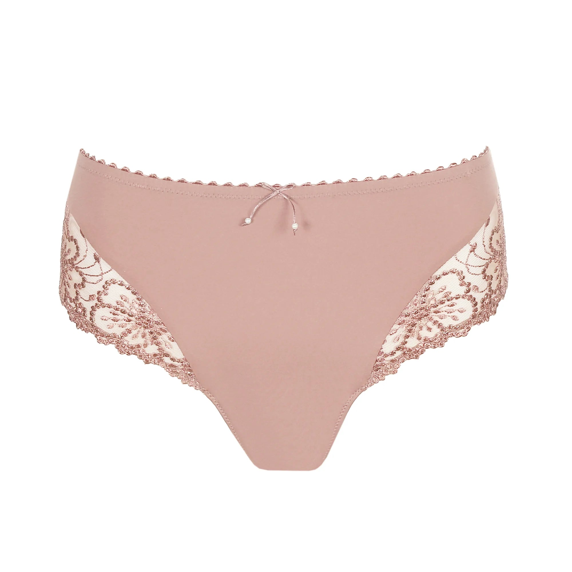 Flat lay of Jane Full Brief Bois De Rose showcasing elegant floral embroidery – The Foundation