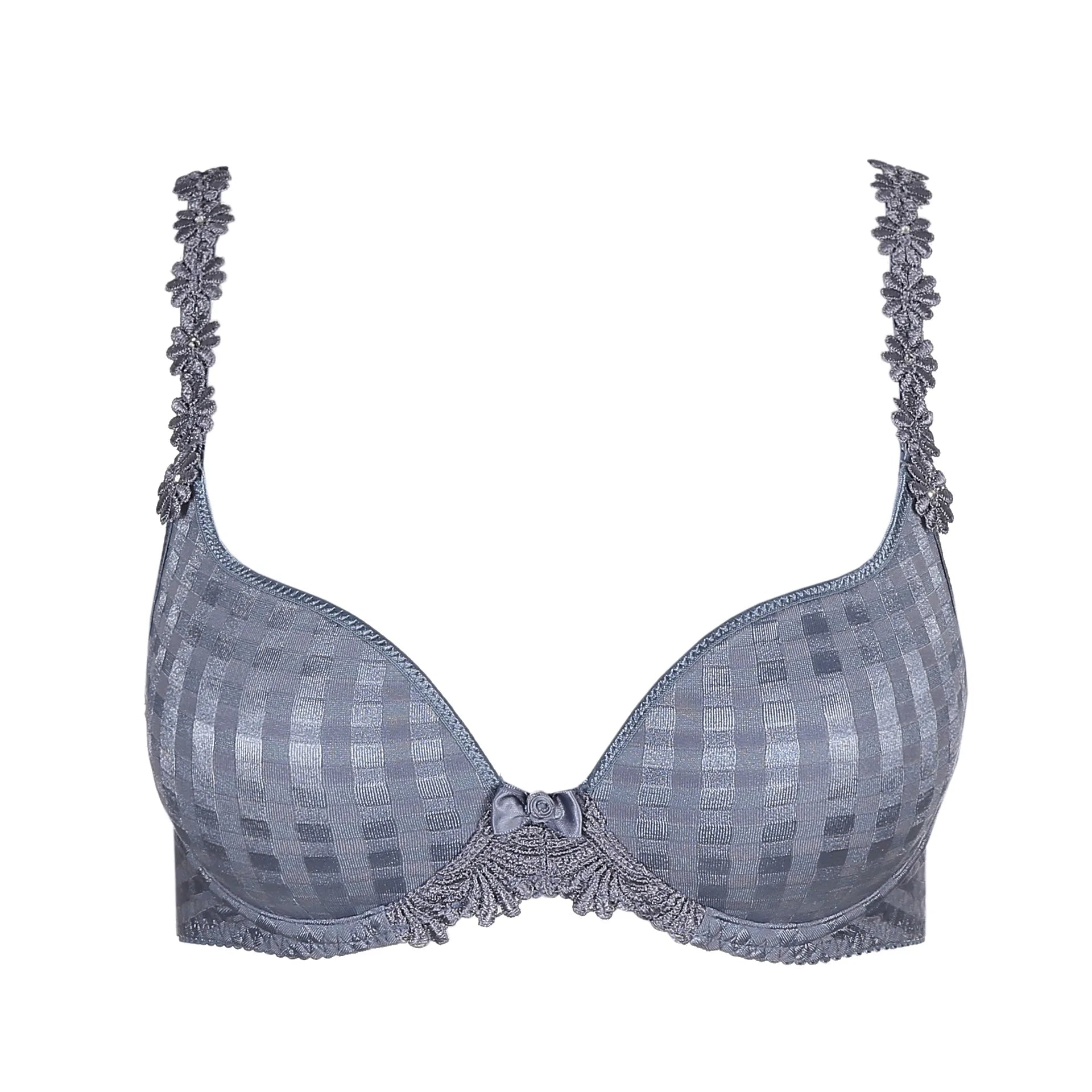 Flat lay of Avero Heart Shape Contour Bra showing seamless padded cups and decorative daisy straps.