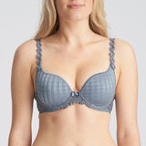Front view of the Marie Jo Avero Heart Shape Contour Bra in Atlantic Blue, showing light denim blue tone with daisy strap detail.