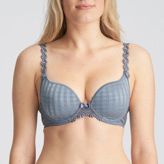 Front view of the Marie Jo Avero Heart Shape Contour Bra in Atlantic Blue, showing light denim blue tone with daisy strap detail.